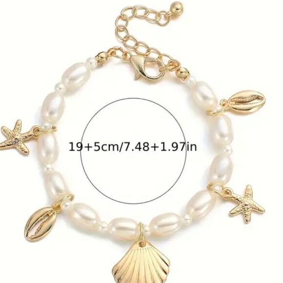 Pearls and charms bracelet gold plated - Picture 3 of 10